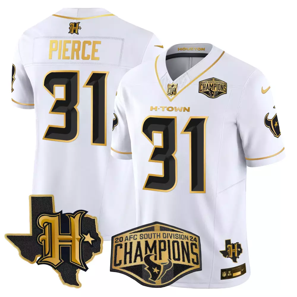 dameon pierce white gold mens houston texans 2023 afc south champions patch gold vapor jersey all stitched