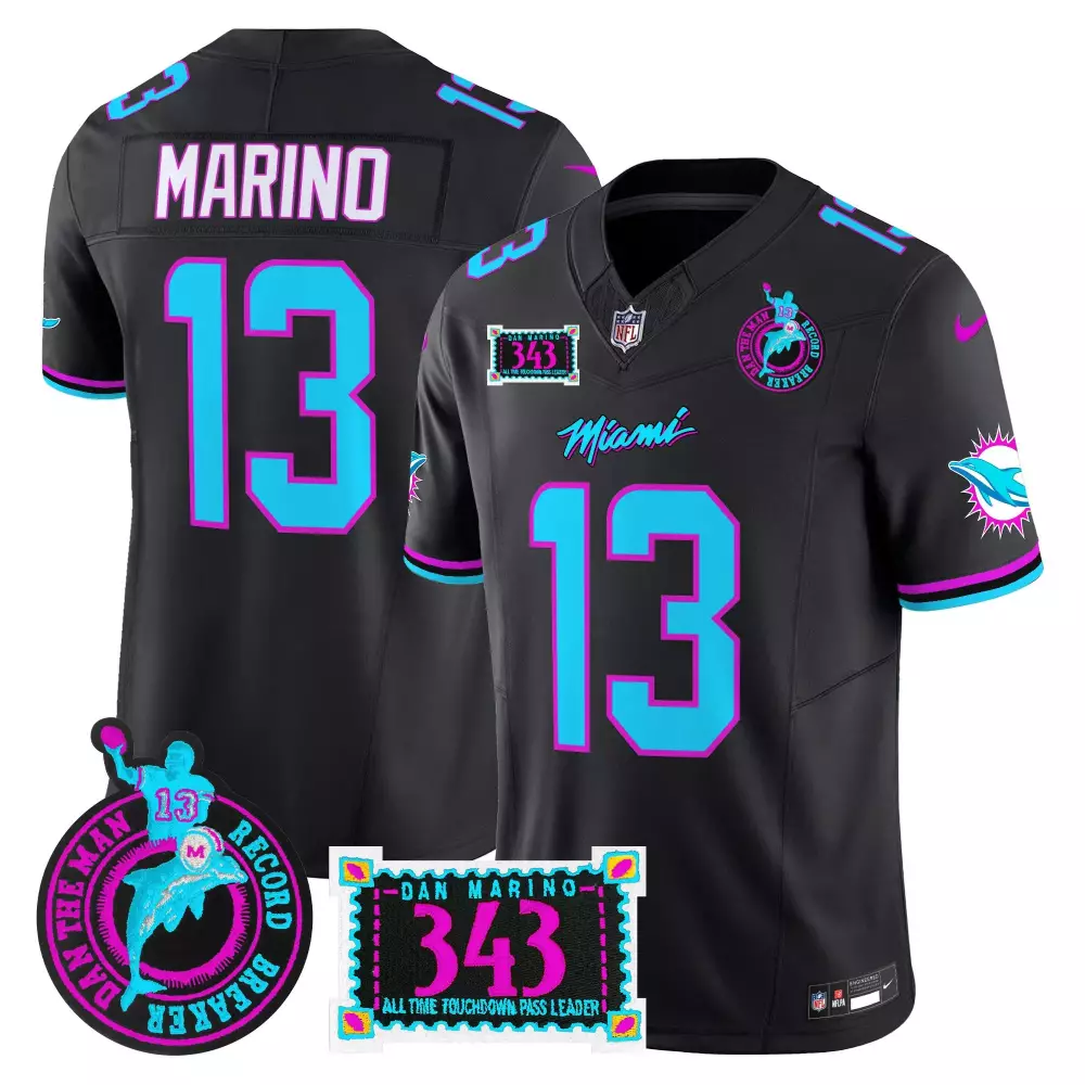 Dan Marino Black Men's Miami Dolphins Dan the Man Record Breaker Patch Vapor Limited Jersey | Stitched Fan Gear | For Men, Women & Youth