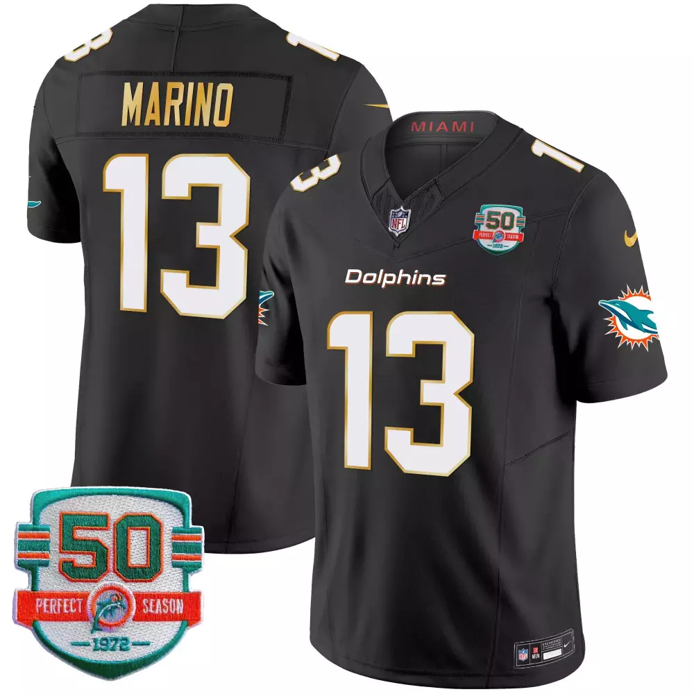 Dan Marino Black Men's Miami Dolphins Dan the Man Record Breaker Patch Vapor Limited Jersey | Stitched Fan Gear | For Men, Women & Youth