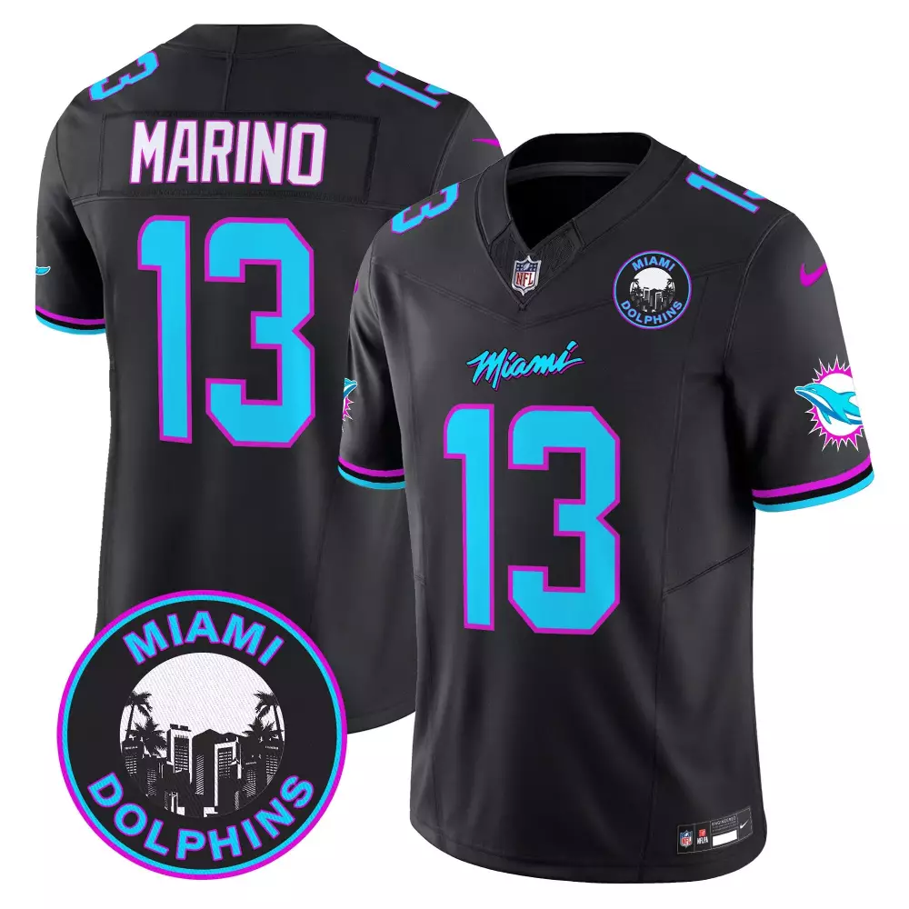 Dan Marino Black Men's Miami Dolphins Dan the Man Record Breaker Patch Vapor Limited Jersey | Stitched Fan Gear | For Men, Women & Youth