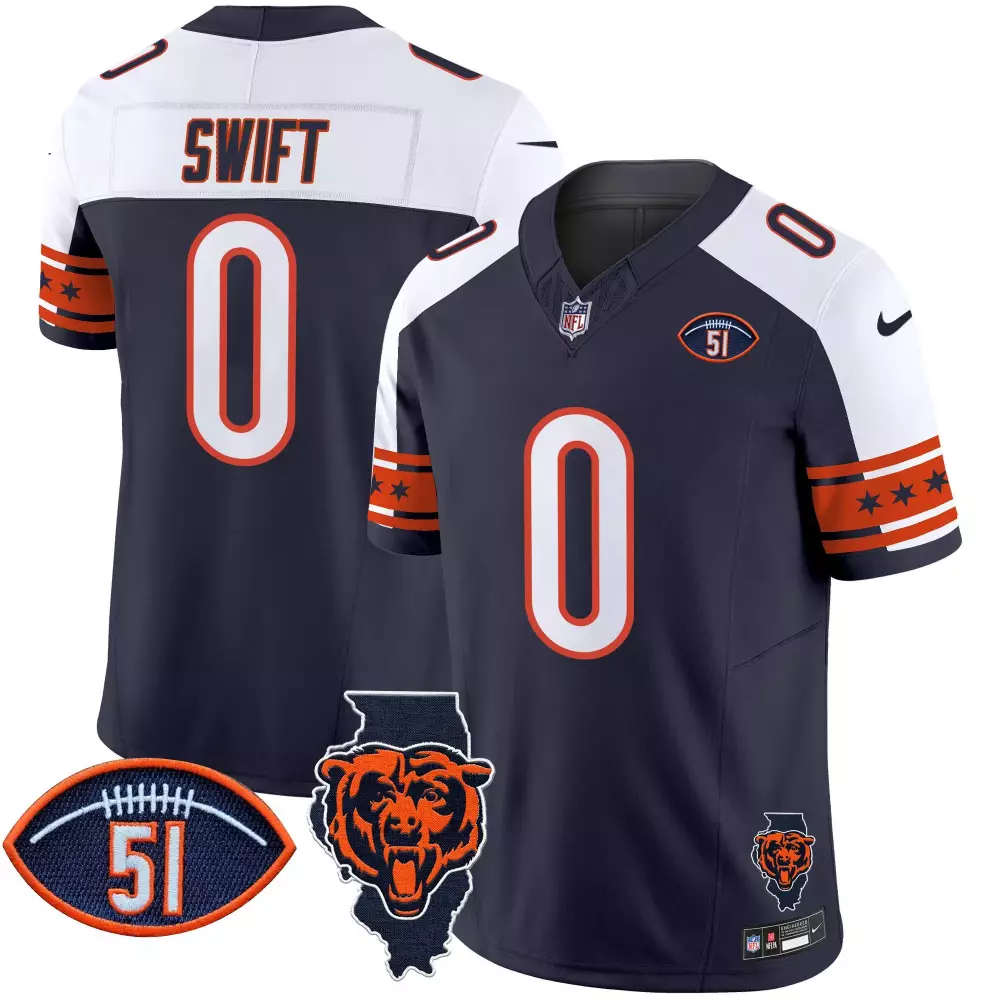 DAndre Swift Chicago Bears Men's Alternate Jersey | Illinois Dick Butkus Patch | Vapor Limited Edition | For Men, Women & Youth