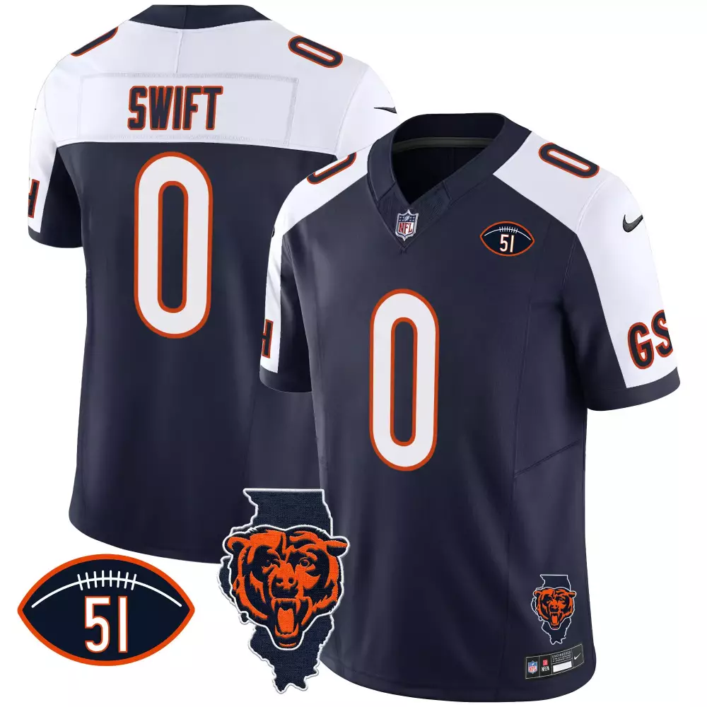 DAndre Swift Chicago Bears Men's Alternate Jersey | Illinois Dick Butkus Patch | Vapor Limited Edition | For Men, Women & Youth