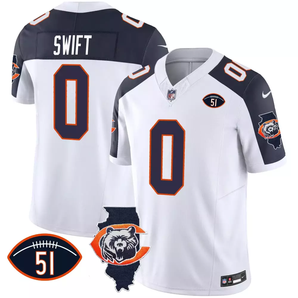 DAndre Swift Chicago Bears Men's Alternate Jersey | Illinois Dick Butkus Patch | Vapor Limited Edition | For Men, Women & Youth