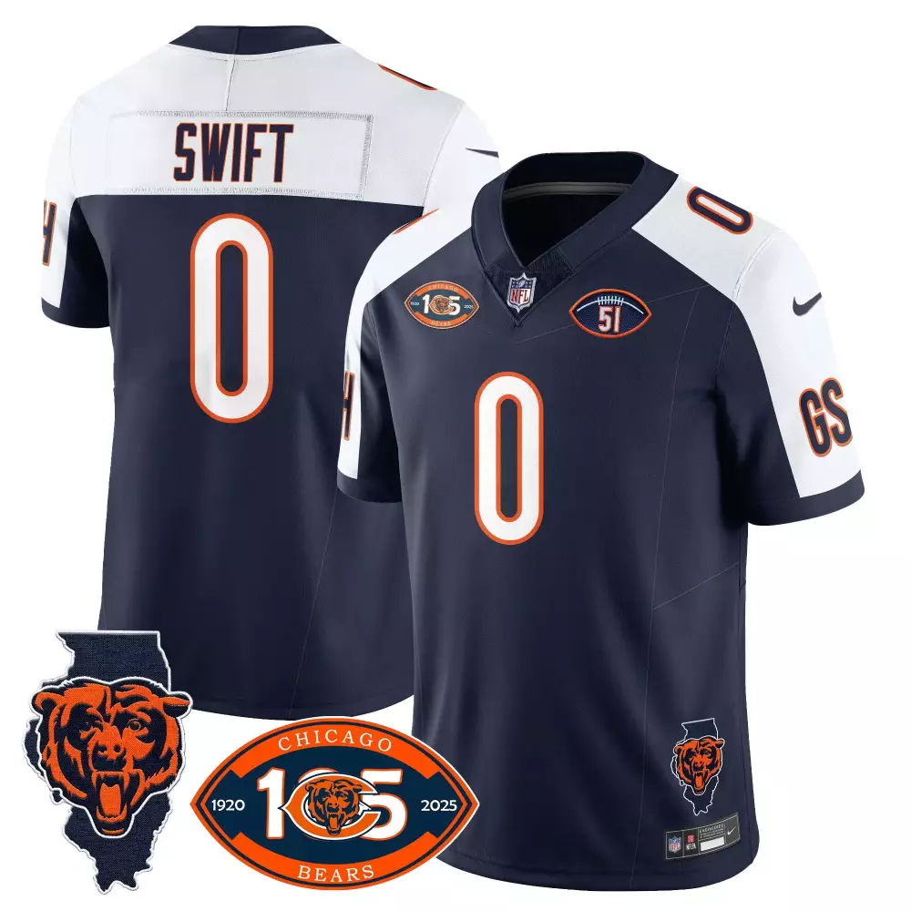 DAndre Swift Chicago Bears Men's Alternate Jersey | Illinois Dick Butkus Patch | Vapor Limited Edition | For Men, Women & Youth