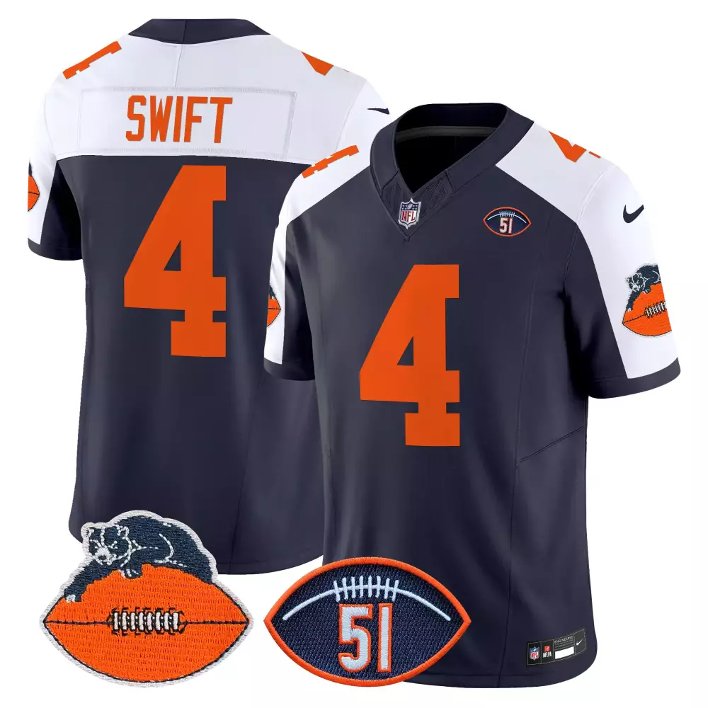 DAndre Swift Chicago Bears Men's Navy Alternate Jersey | Dick Butkus Patch | Throwback Vapor Limited | For Men, Women & Youth