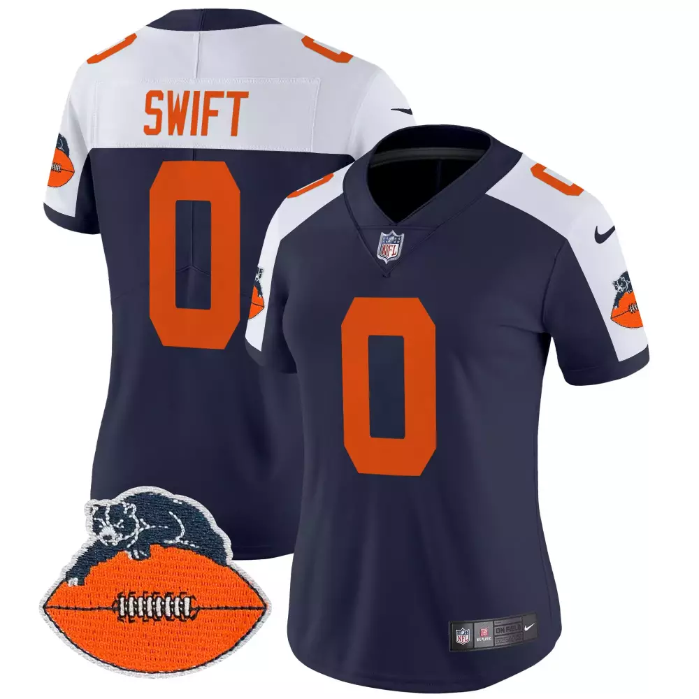Dandre Swift Chicago Bears White Women's Jersey | Dick Butkus Patch Throwback | Limited Edition Vapor Fan Gear | For Men, Women & Youth