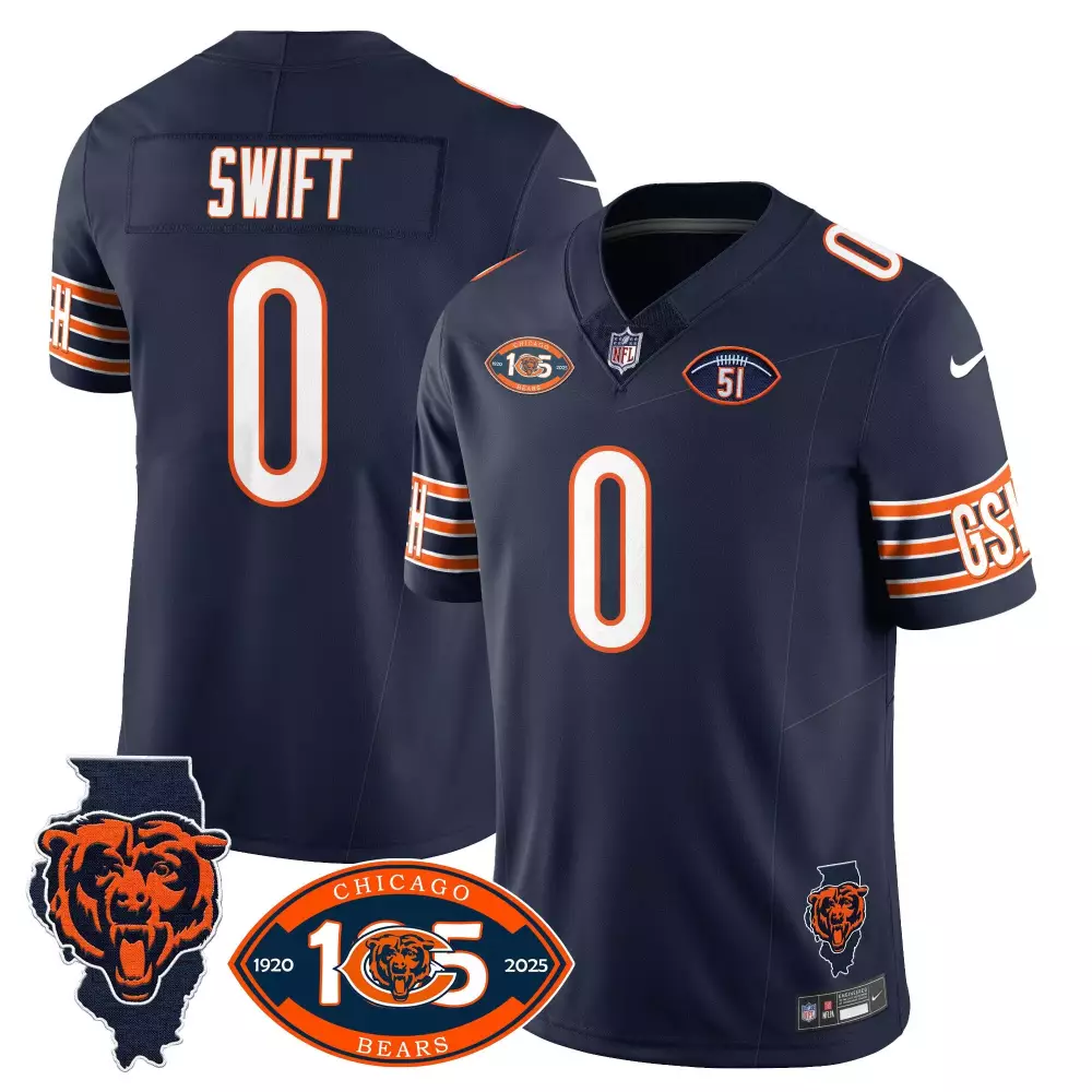 DAndre Swift Chicago Bears Men's Navy Alternate Jersey | Dick Butkus Patch | Throwback Vapor Limited | For Men, Women & Youth