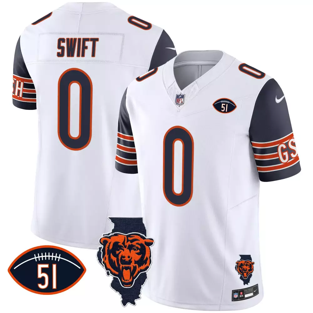 DAndre Swift Chicago Bears Men's Navy Sleeves Jersey | Illinois Patch | Vapor Edition | For Men, Women & Youth
