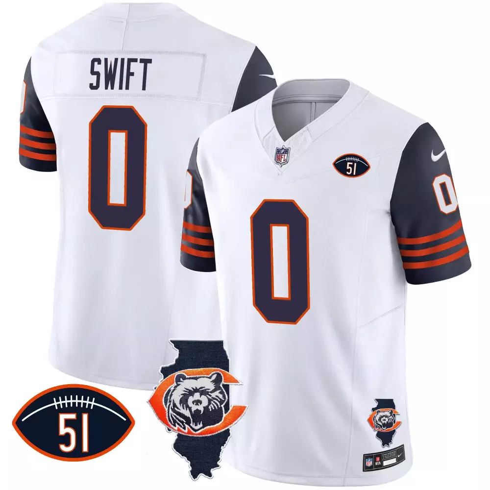 DAndre Swift Chicago Bears Men's Navy Sleeves Jersey | Illinois Patch | Vapor Edition | For Men, Women & Youth