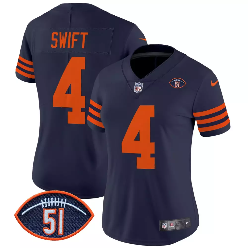 Dandre Swift Chicago Bears White Women's Jersey | Dick Butkus Patch Throwback | Limited Edition Vapor Fan Gear | For Men, Women & Youth