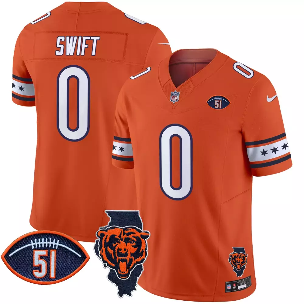 Dandre Swift Chicago Bears Orange Men's Jersey | Illinois Dick Butkus Patch | Limited Edition Vapor Fan Gear | For Men, Women & Youth