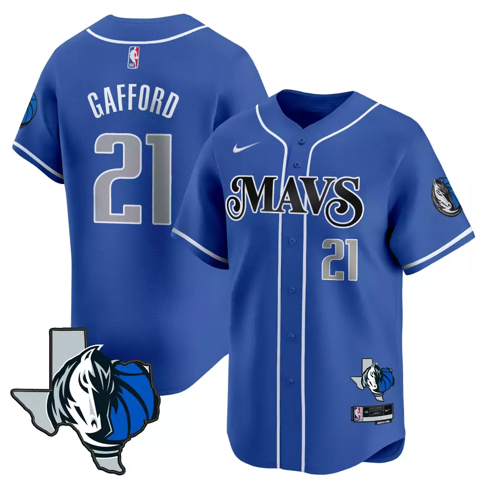 daniel gafford blue mens dallas mavericks 2024 finals texas patch baseball jersey all stitched