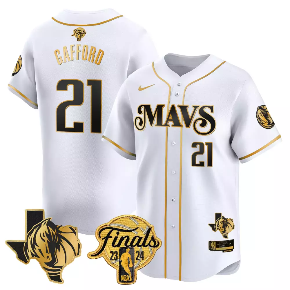 daniel gafford white gold mens dallas mavericks 2024 finals texas patch baseball jersey all stitched