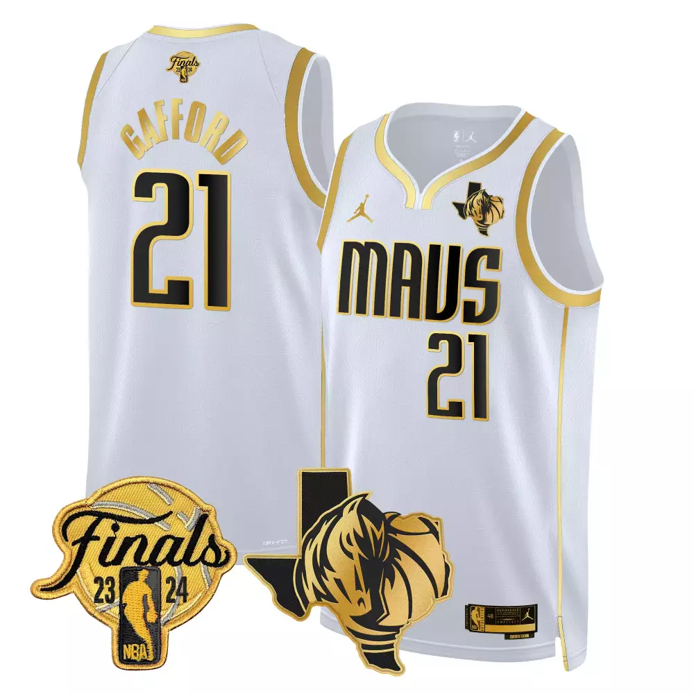 daniel gafford white gold mens dallas mavericks 2024 finals texas patch baseball jersey all stitched