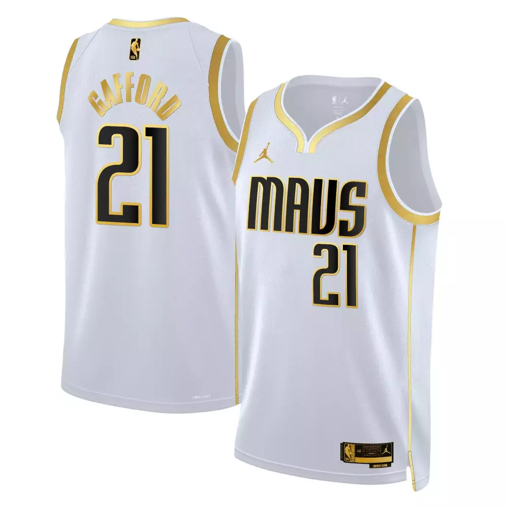 daniel gafford white gold mens dallas mavericks 2024 finals texas patch baseball jersey all stitched