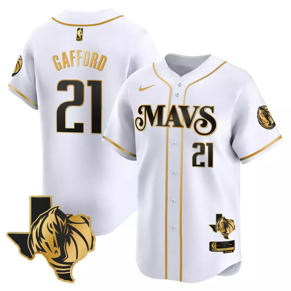 daniel gafford white gold mens dallas mavericks texas patch baseball jersey all stitched