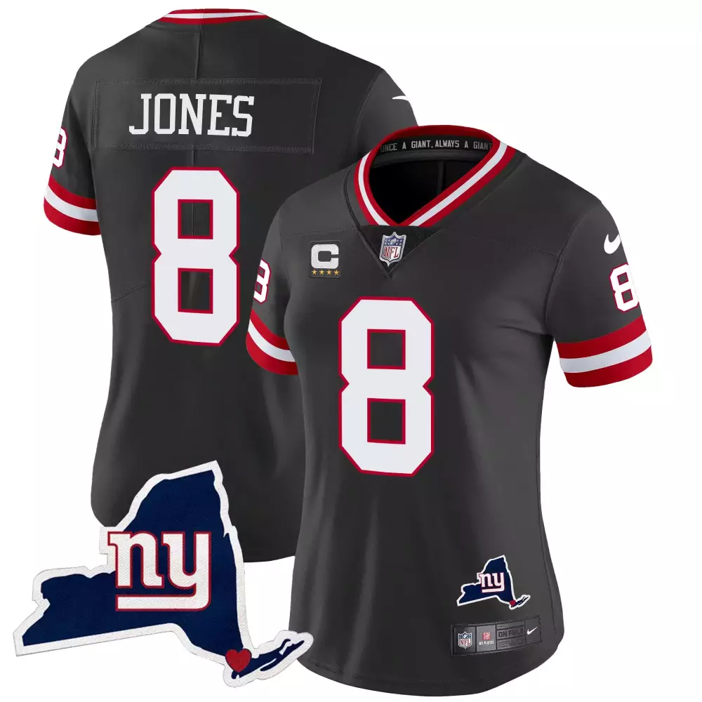 Daniel Jones 2023 New York Giants Black Stitched Vapor Limited Jersey | New York State Map Patch | For Men, Women & Youth