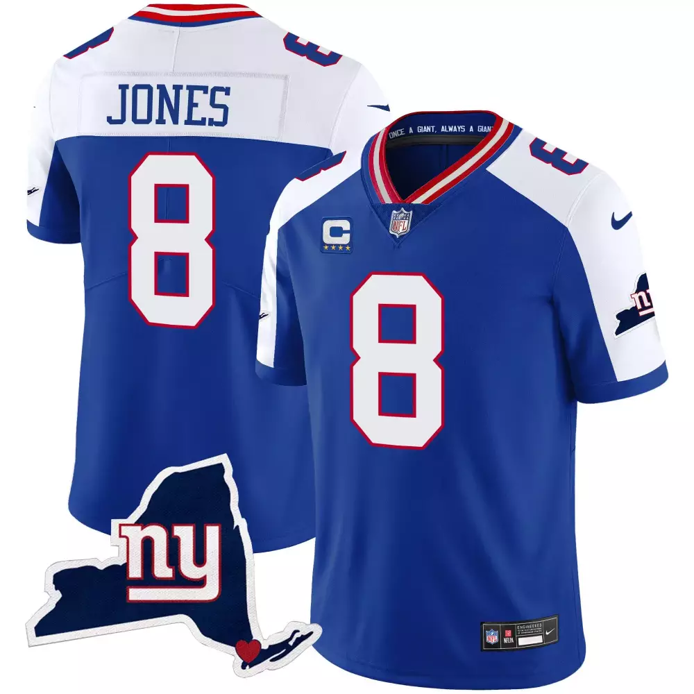 Daniel Jones New York Giants Royal Alternate New York State Map Patch Limited Jersey | For Men, Women & Youth
