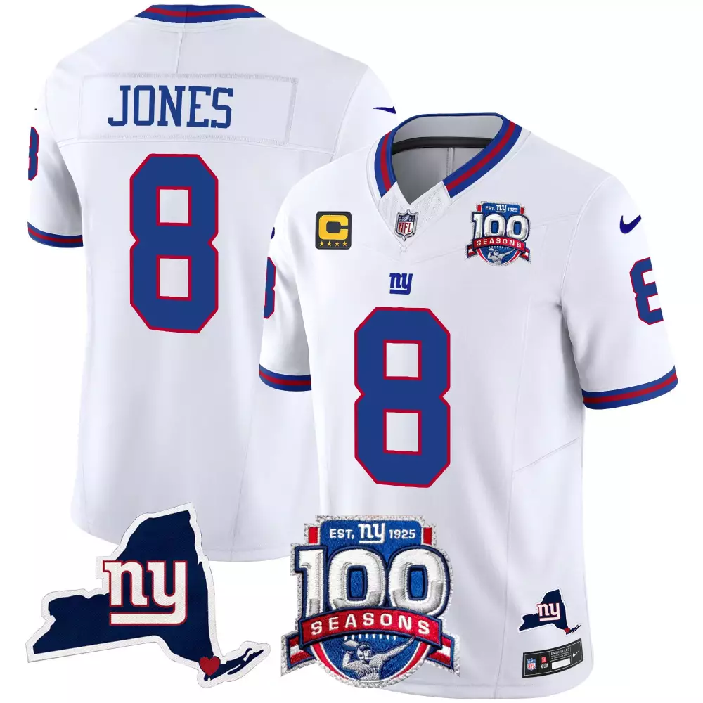 Daniel Jones White Men's 100th Season State Patch Vapor Jersey | Stitched Limited Edition for New York Giants | For Men, Women & Youth