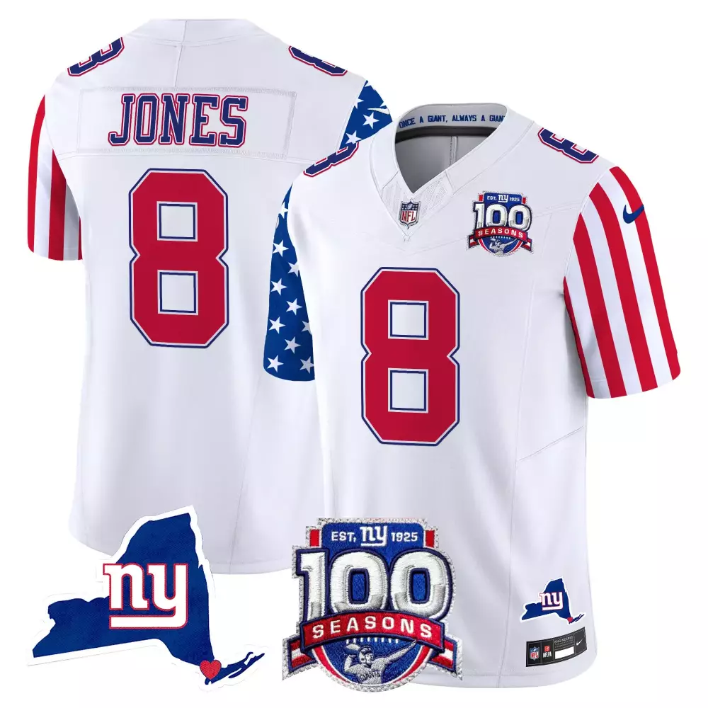 Daniel Jones White Men's 100th Season State Patch Vapor Jersey | Stitched Limited Edition for New York Giants | For Men, Women & Youth