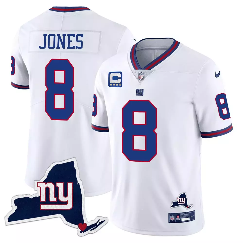 Daniel Jones White Men's 100th Season State Patch Vapor Jersey | Stitched Limited Edition for New York Giants | For Men, Women & Youth