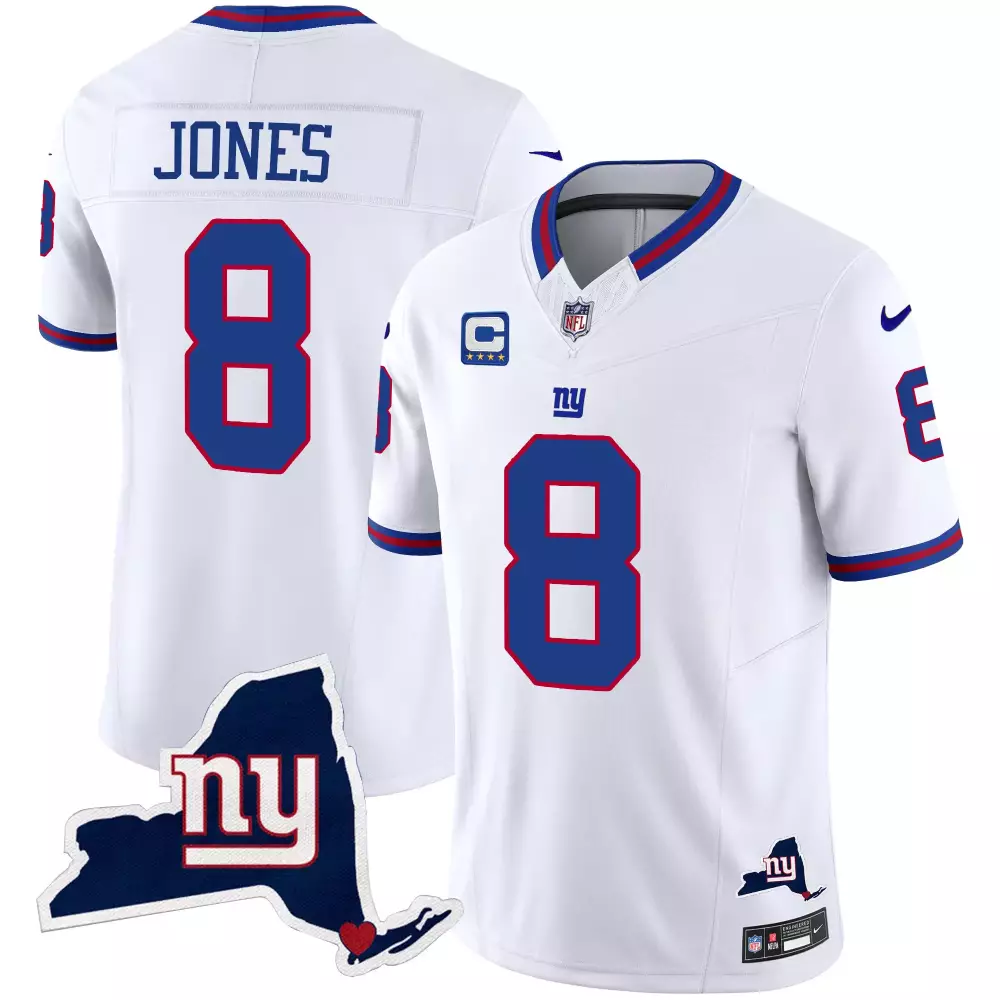 Daniel Jones White Men's 100th Season State Patch Vapor Jersey | Stitched Limited Edition for New York Giants | For Men, Women & Youth
