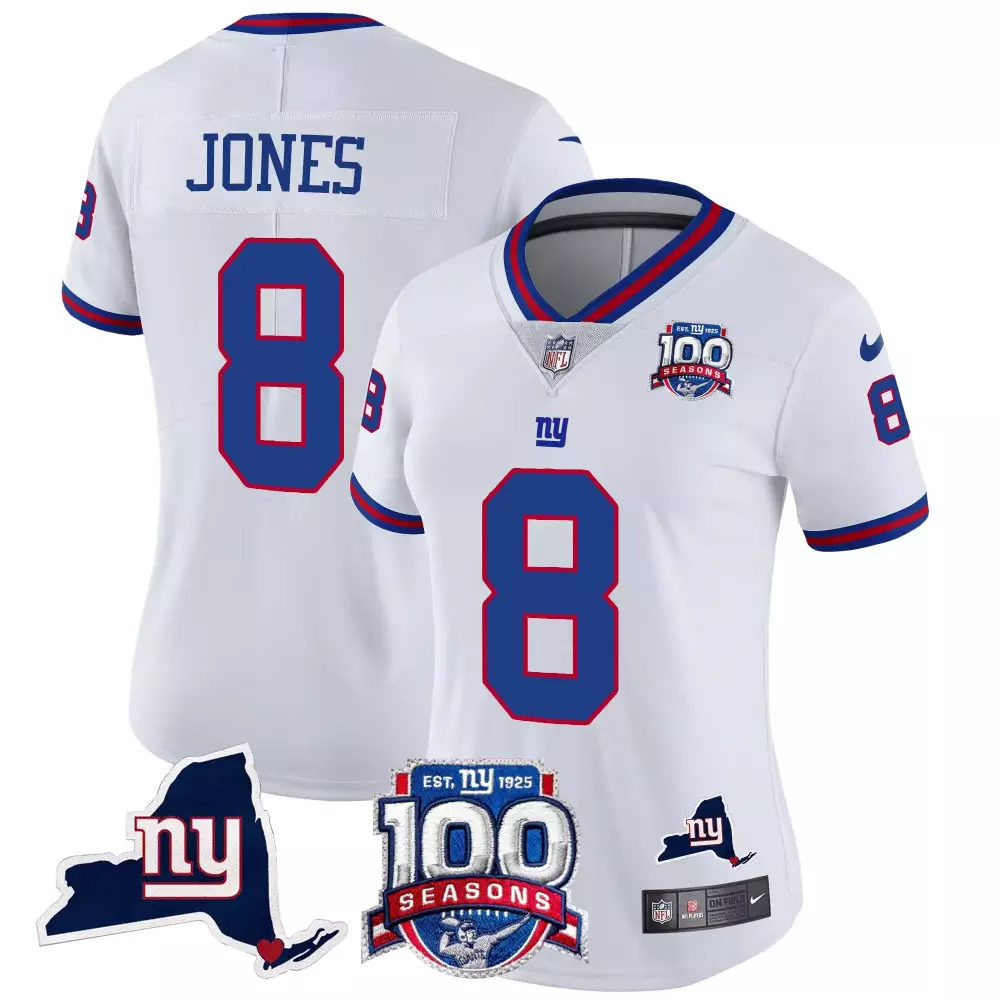 Daniel Jones White Women's 100th Season State Patch Vapor Jersey | Stitched Limited Edition for New York Giants | For Women & Youth