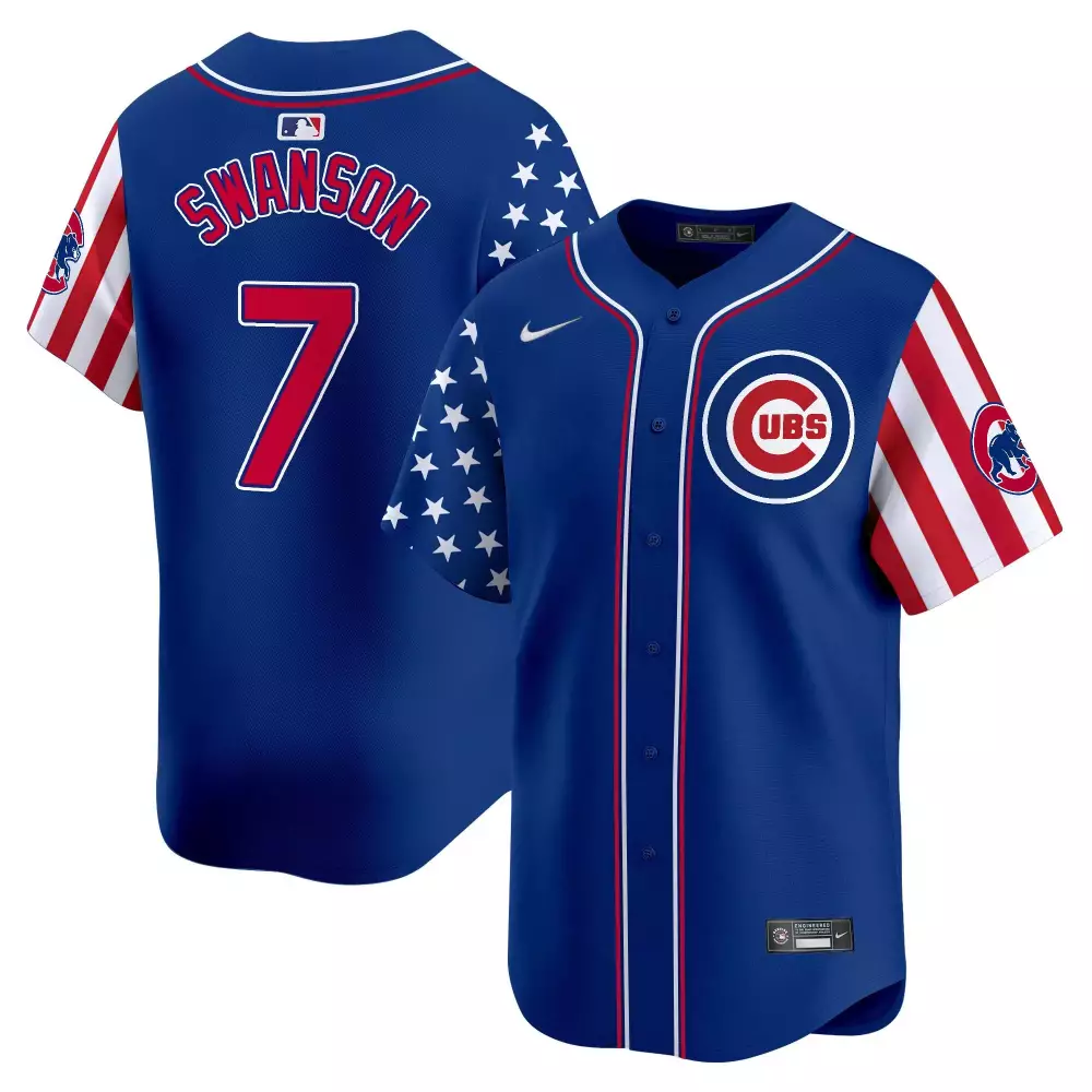 Dansby Swanson Chicago Cubs 2024 Fourth of July Vapor Premier Limited Jersey V2 | Women's | All Stitched | For Men, Women & Youth