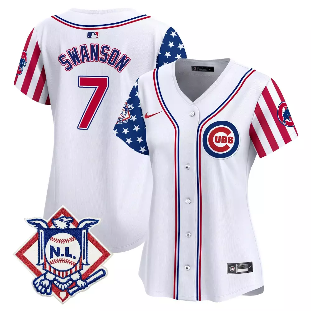 Dansby Swanson Chicago Cubs 2024 Fourth of July Vapor Premier Limited Jersey V2 | Women's | All Stitched | For Men, Women & Youth