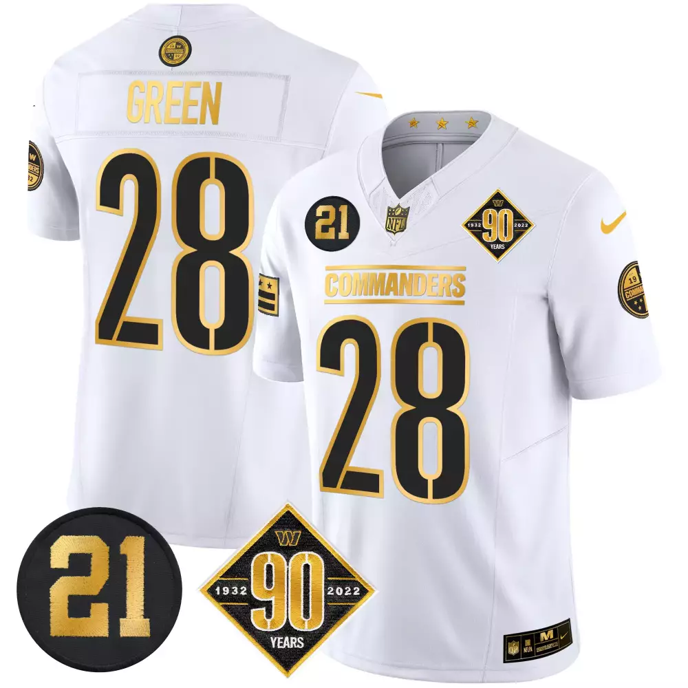 Darrell Green White Gold Commanders 90th Anniversary Jersey | Stitched Vapor Design | Limited Edition Fan Gear for Men, Women & Youth