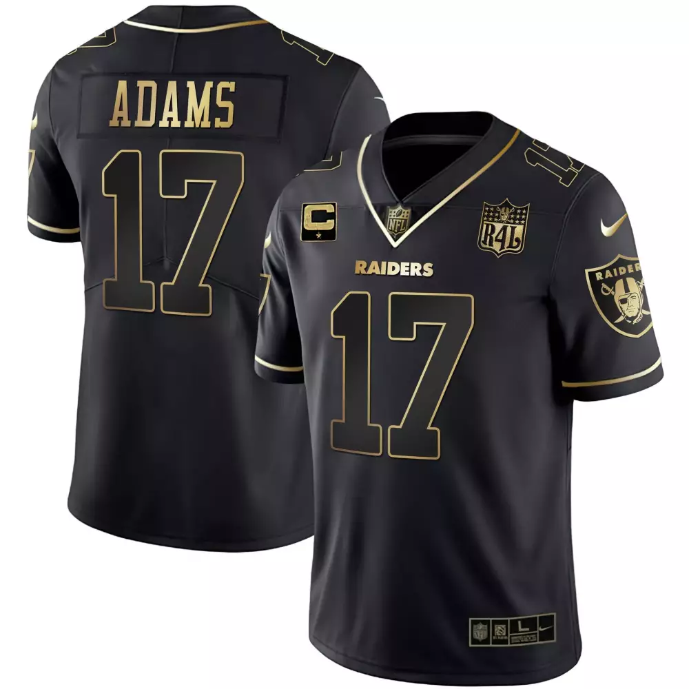 davante adams black gold mens las vegas raiders 2024 gold vapor limited jersey 65th anniversary all stitched
