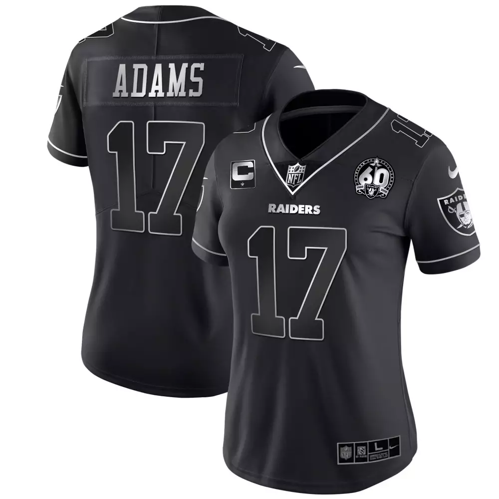 Davante Adams Black Silver Women's Raiders Inaugural Season Patch Jersey | Stitched | Replica Fan Gear | For Men, Women & Youth