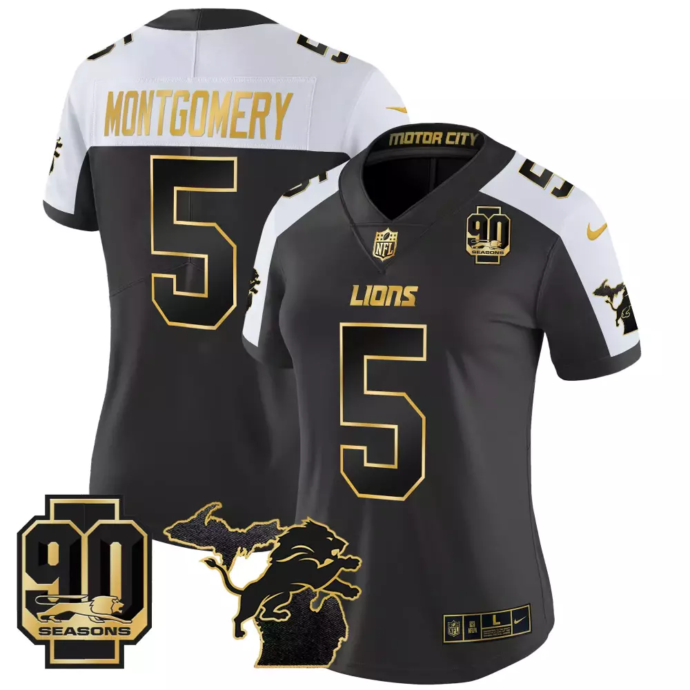 David Montgomery Alternate Women's Detroit Lions 2023 NFC North Champions Patch Gold Vapor Jersey | All Stitched | For Women | For Men, Women & Youth