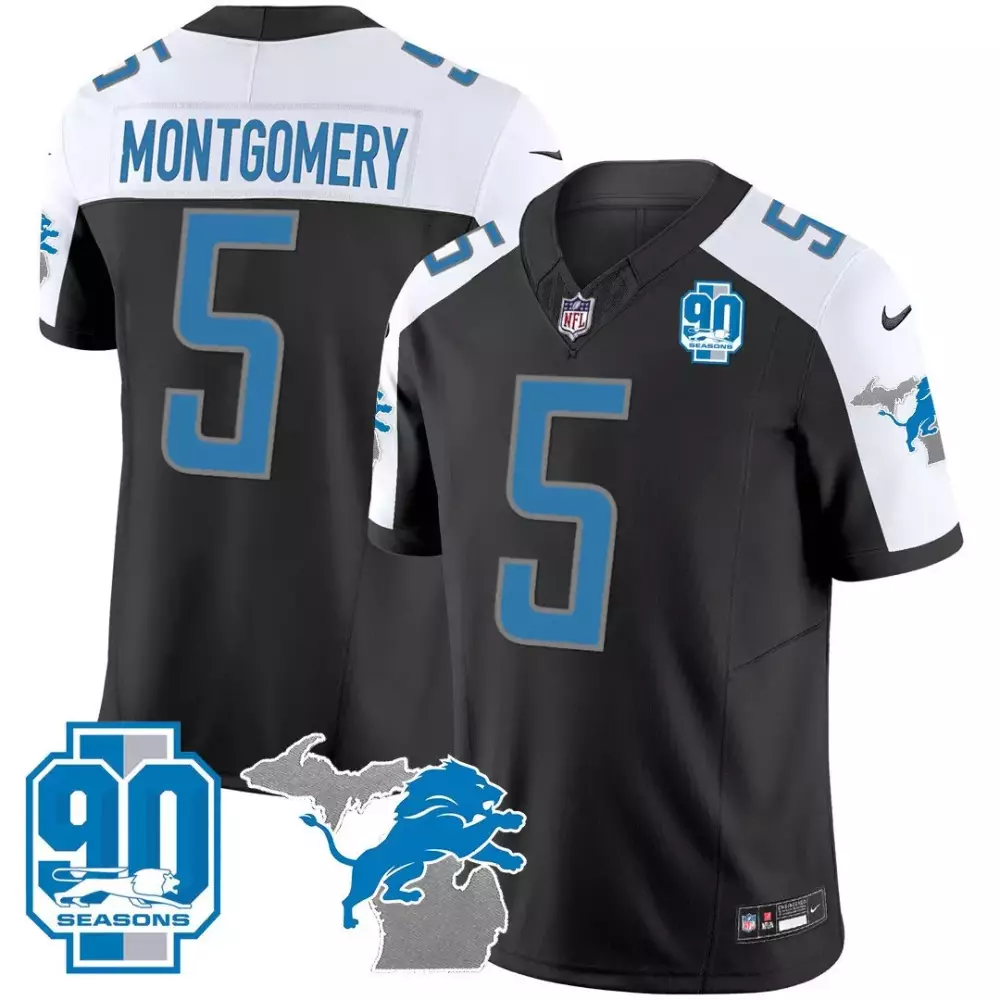 david montgomery black alternate mens detroit lions 90th year michigan patch vapor jersey all stitched
