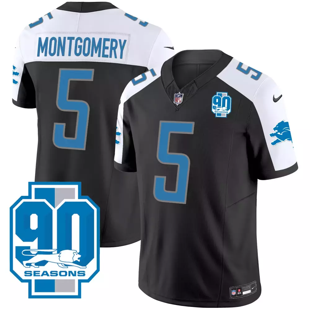 david montgomery black alternate mens detroit lions 90th year michigan patch vapor jersey all stitched