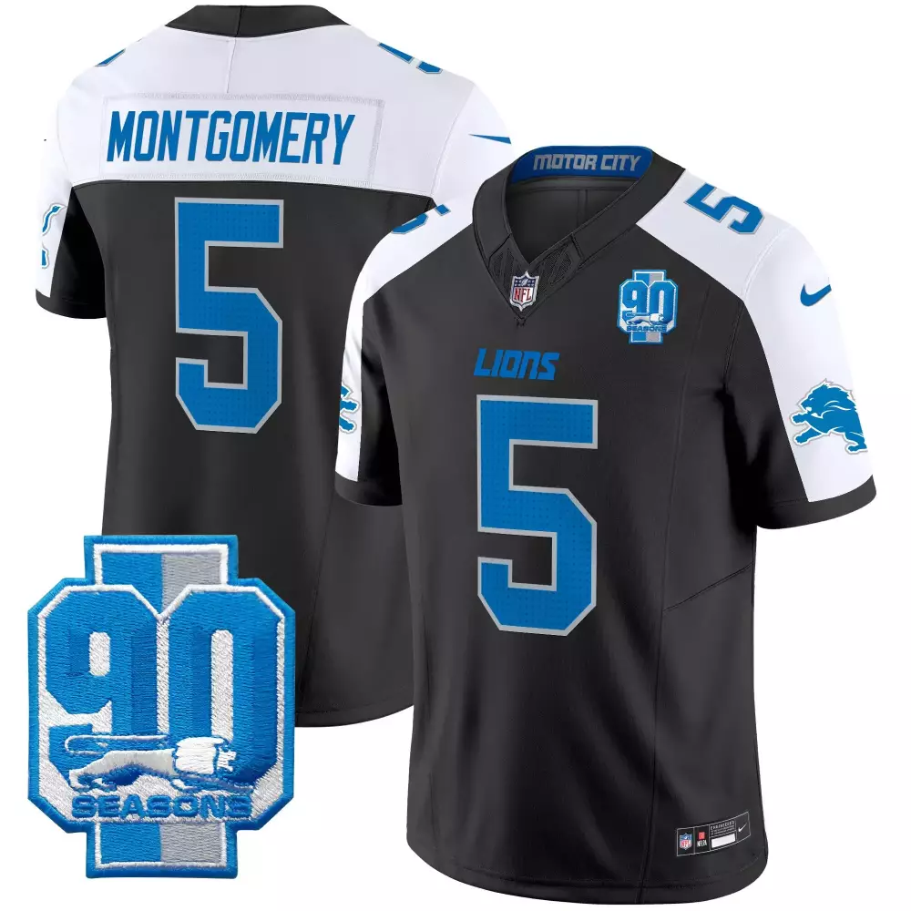 david montgomery black alternate mens detroit lions 90th year michigan patch vapor jersey all stitched