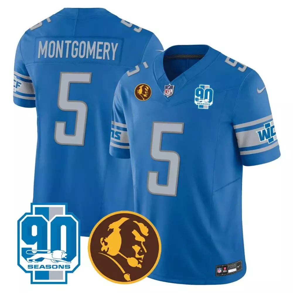David Montgomery Lions 90th John Madden Patch Jersey | Blue Stitched Game Day Outfit | For Men, Women & Youth