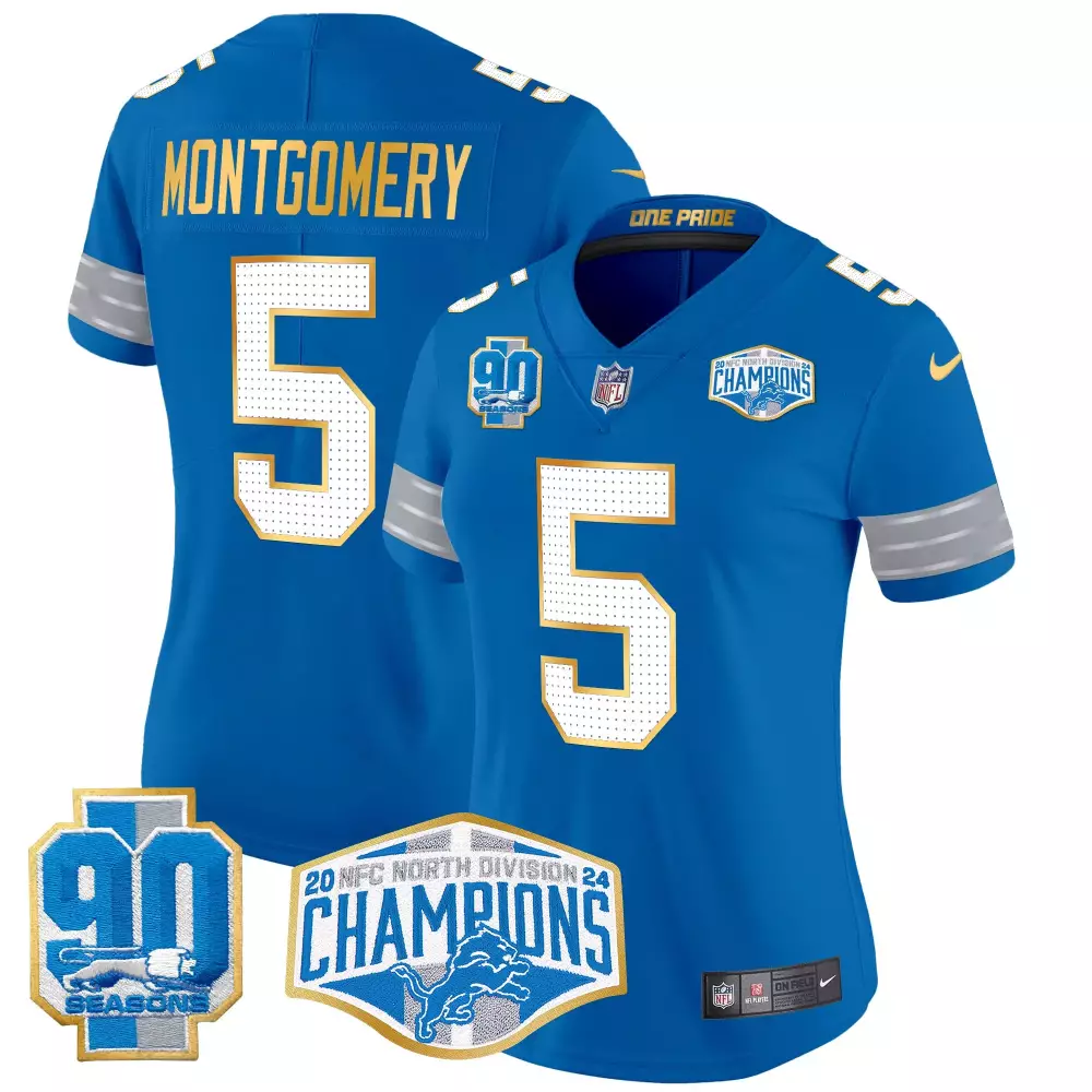 David Montgomery Lions 2024 NFC North Division Champions Gold Trim Vapor Limited Jersey | Blue Stitched Fan Gear | For Men, Women & Youth