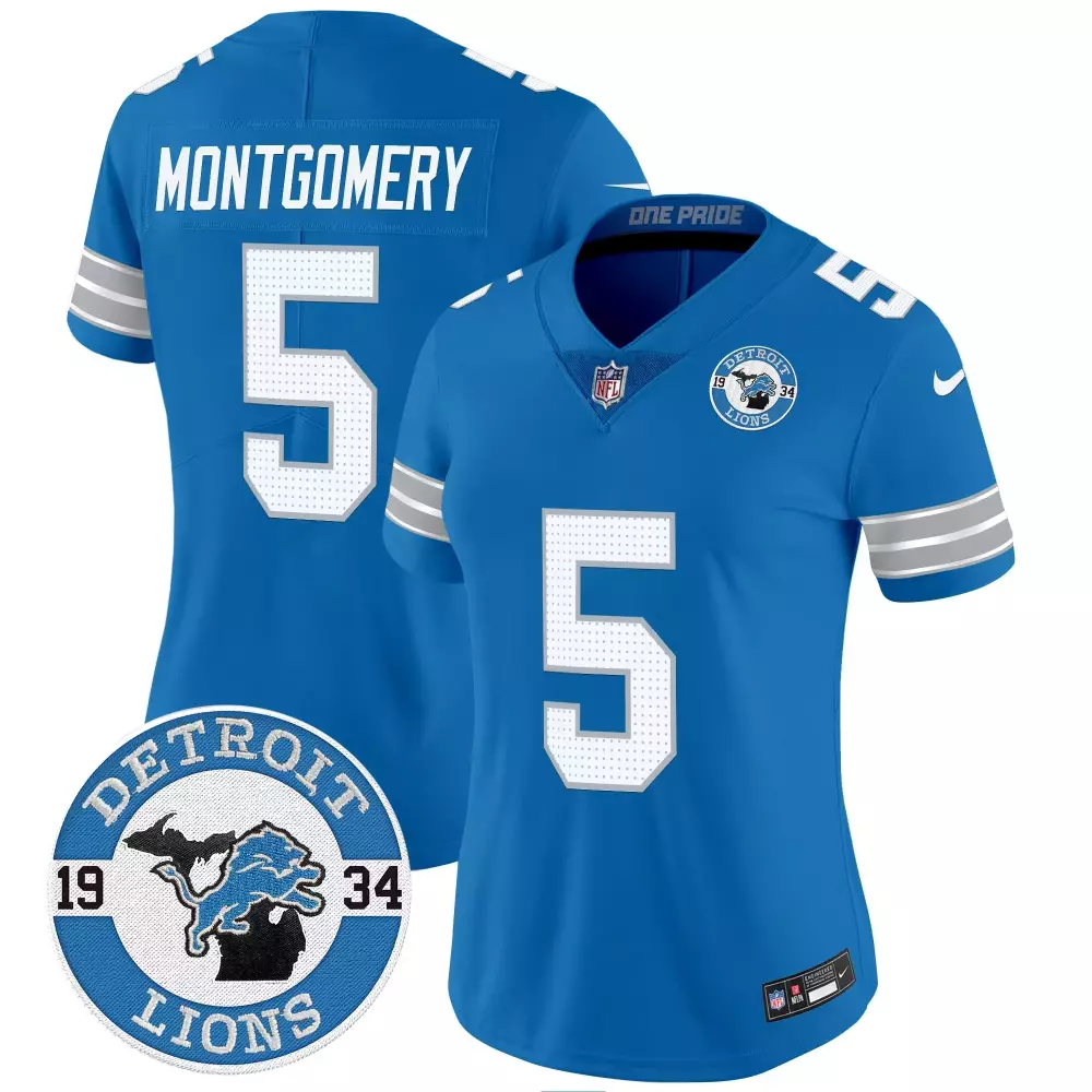 David Montgomery Lions 2024 NFC North Division Champions Gold Trim Vapor Limited Jersey | Blue Stitched Fan Gear | For Men, Women & Youth