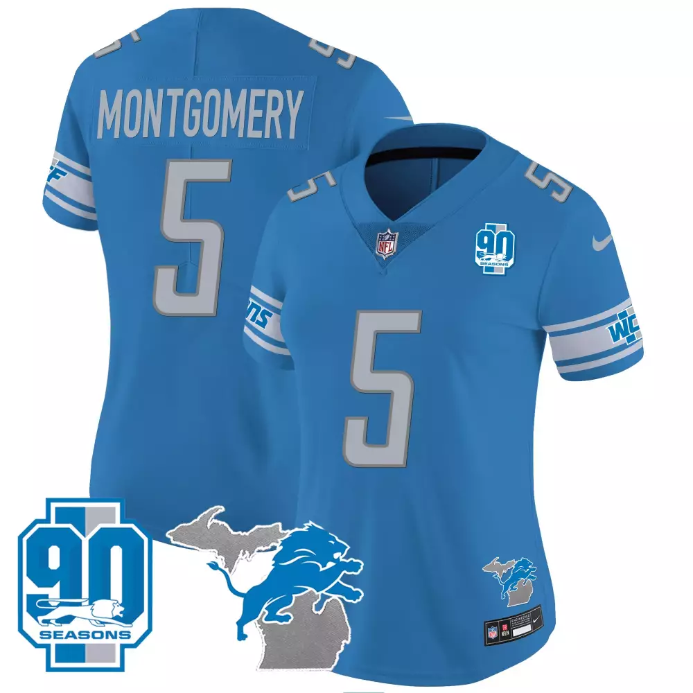 David Montgomery Lions 90th John Madden Patch Jersey | Blue Stitched Game Day Outfit | For Men, Women & Youth