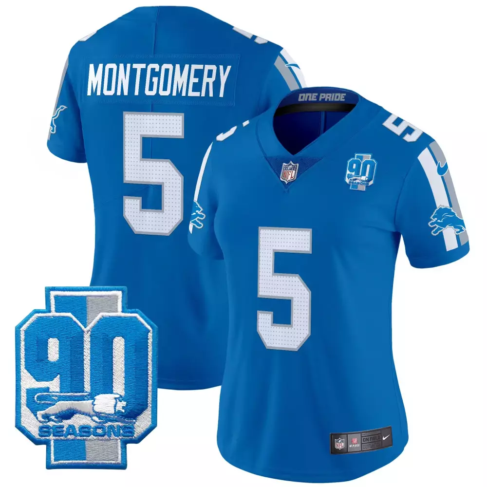 David Montgomery Lions 90th Year Patch Baseball Jersey | Blue Stitched Fan Gear | For Men, Women & Youth