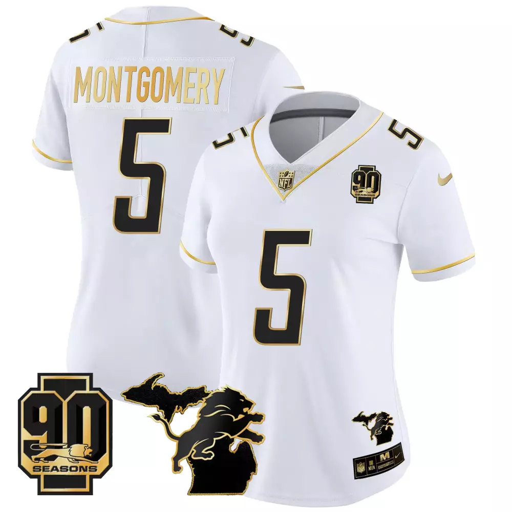 David Montgomery 90th Year Michigan Patch Jersey | White Gold Vapor Stitched | Limited Edition Fan Gear | For Men, Women & Youth