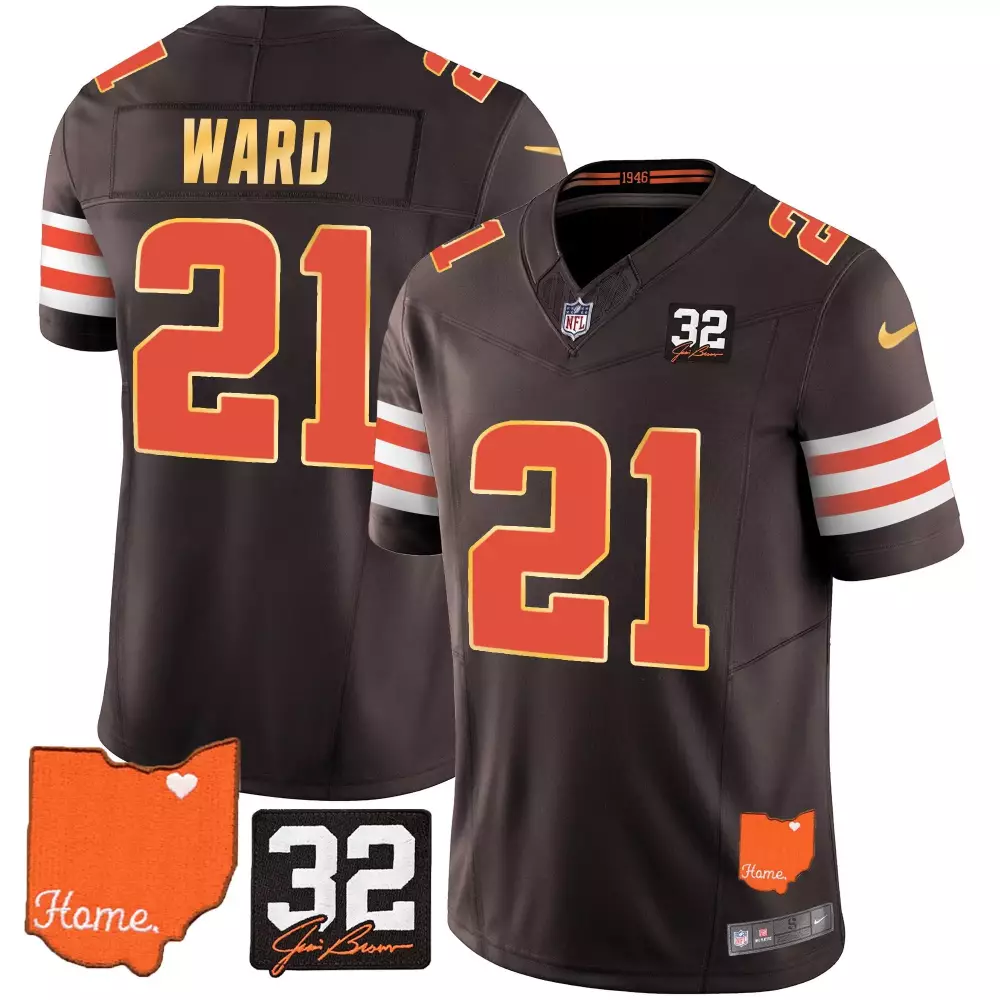 denzel ward black limited womens cleveland browns 32 jim brown memorial patch gold jersey all stitched