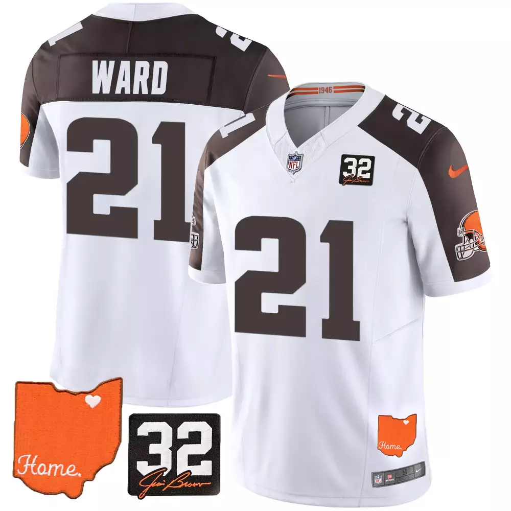 Denzel Ward Cleveland Browns 32 Jim Brown Memorial Inverted Jersey V2 | Stitched Classic Design | For Men, Women & Youth