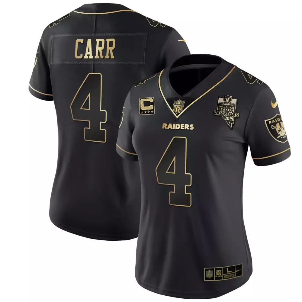 Derek Carr Black Gold Women's Raiders Inaugural Season Jersey | Stitched Gold Split Design | Limited Edition Fan Gear | For Men, Women & Youth