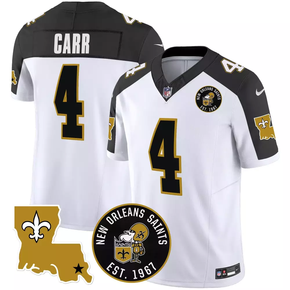 Derek Carr New Orleans Saints EST 1967 Patch Vapor Jersey | Gold Stitched | Men's Fan Gear | For Men, Women & Youth