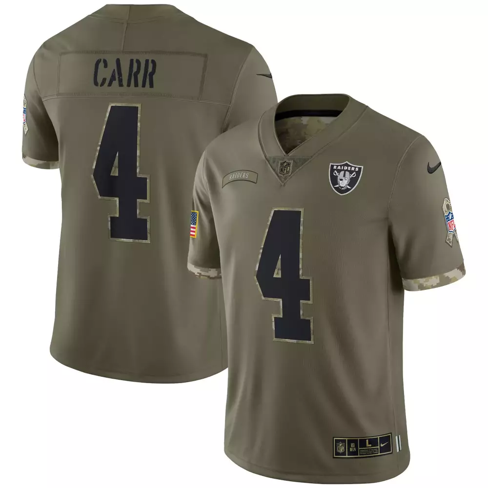 Derek Carr Men's 2022 Salute to Service Limited Olive Jersey | All Stitched Fan Gear | For Men, Women & Youth