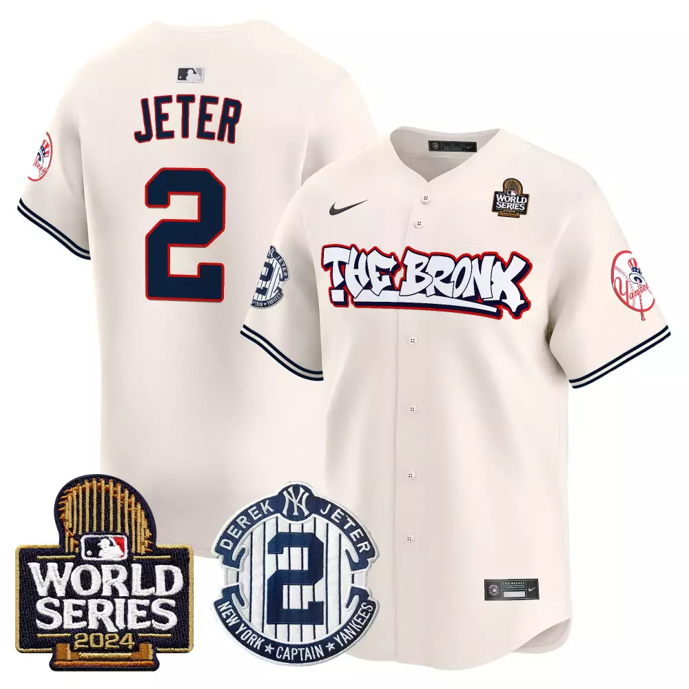 Derek Jeter Yankees 2024 World Series Cream Jersey | Vapor Premier Limited Edition | All Stitched Fan Gear for Men, Women & Youth