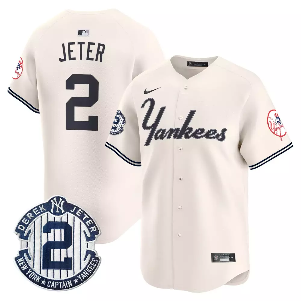 Derek Jeter Yankees Throwback Cream Jersey | Vapor Premier Limited Edition | All Stitched Fan Gear for Men, Women & Youth