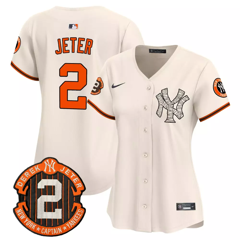 Derek Jeter Yankees Halloween Cream Jersey | Vapor Premier Limited Edition | All Stitched Fan Gear for Women